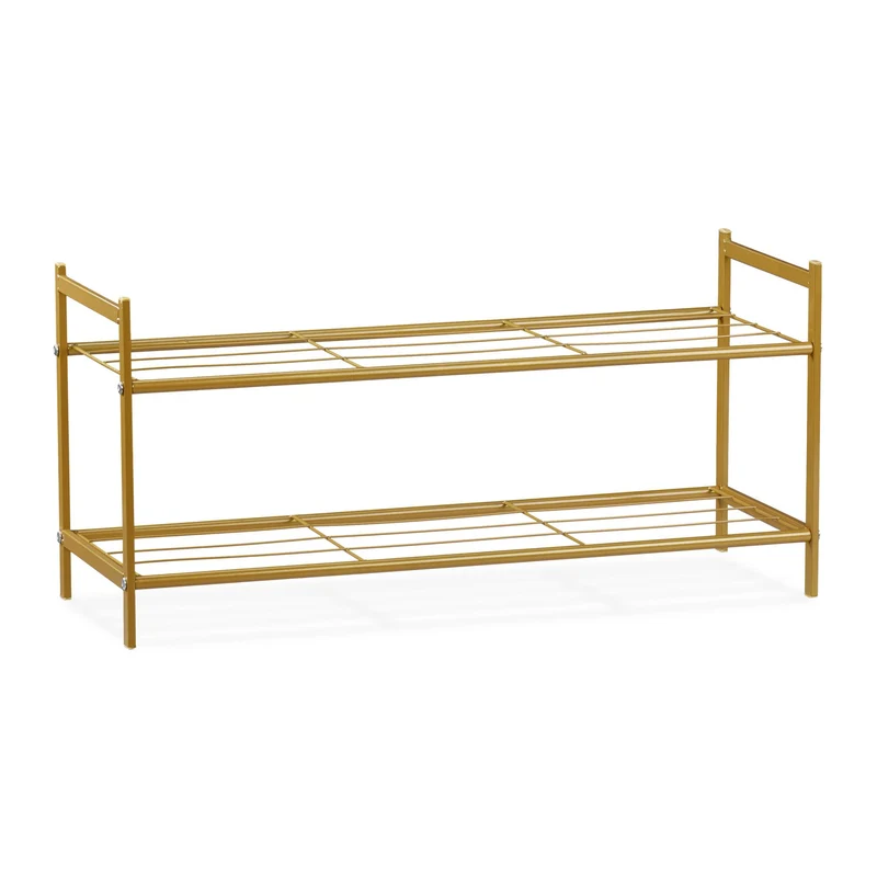 Meuble à chaussures 2 étages rangement pratique couloir 33,5 x 69,5 x 26 cm en acier doré 13_0005862