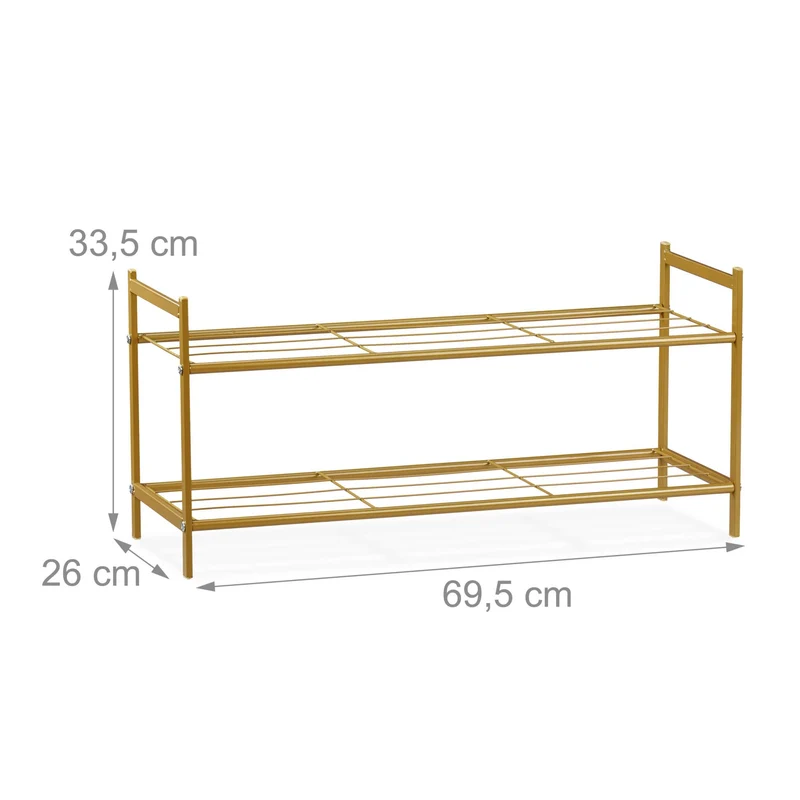 Meuble à chaussures 2 étages rangement pratique couloir 33,5 x 69,5 x 26 cm en acier doré 13_0005862