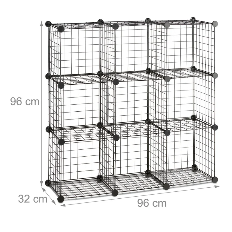 Étagère modulable style industriel pour rangement bibliothèque 96 x 96 x 32 cm en métal noir 13_0005463