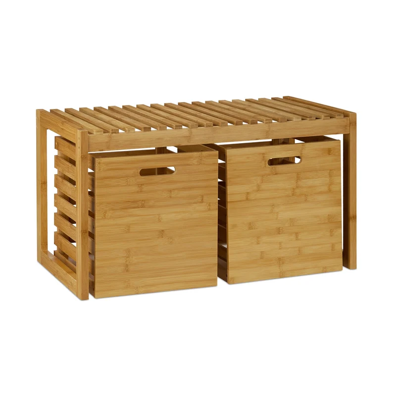 Banc à chaussures de rangement pratique 80 x 30 x 45 cm pour entrée salle de bains chambre en bambou naturel 13_0004718