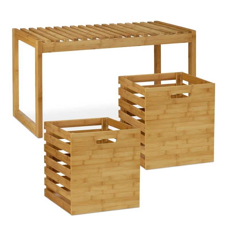 Banc à chaussures de rangement pratique 80 x 30 x 45 cm pour entrée salle de bains chambre en bambou naturel 13_0004718