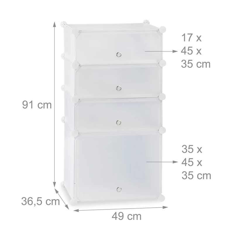 Meuble à chaussures étroit 91 x 49 x 36,5 cm 4 casiers modulables rangement pratique en plastique blanc 13_0005468