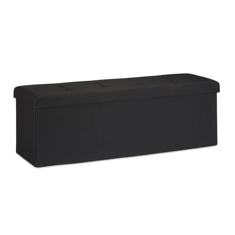 Pouf de rangement pliant assise rembourrée 38 x 114 x 38 cm pour salon chambre en lin noir 13_0005138