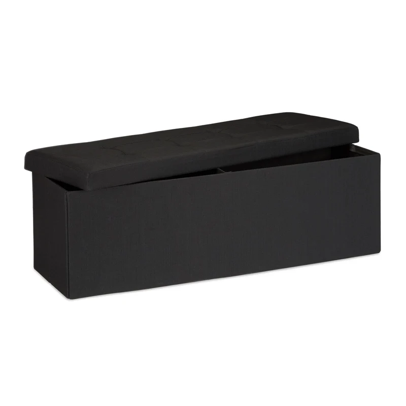 Pouf de rangement pliant assise rembourrée 38 x 114 x 38 cm pour salon chambre en lin noir 13_0005138