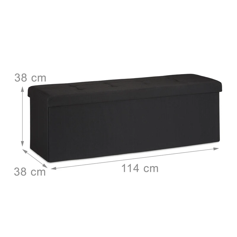 Pouf de rangement pliant assise rembourrée 38 x 114 x 38 cm pour salon chambre en lin noir 13_0005138