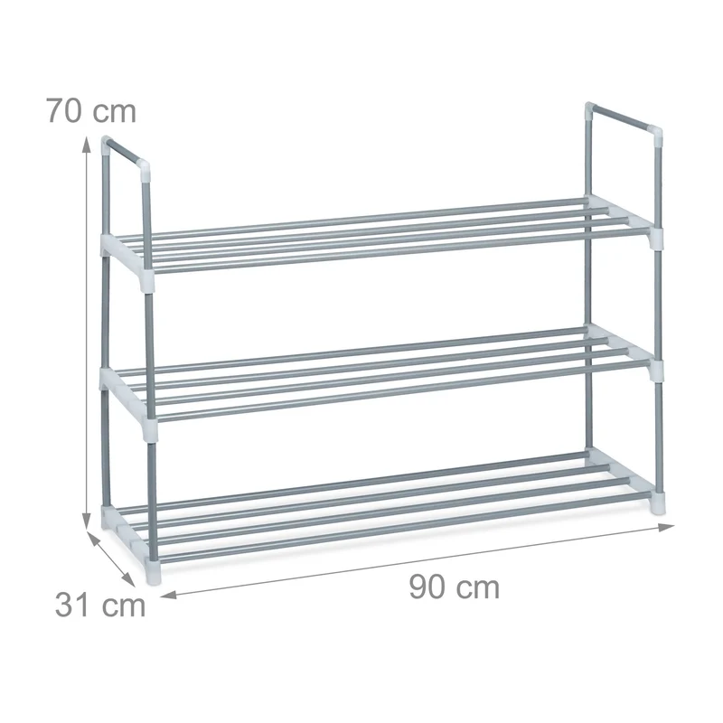 Lot de 3 meubles à chaussures minimalistes pour entrée 70 x 90 x 31 cm en métal argenté 13_0005846