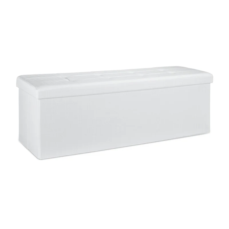 Pouf de rangement pliant assise rembourrée 38 x 114 x 38 cm en lin gris 13_0005139