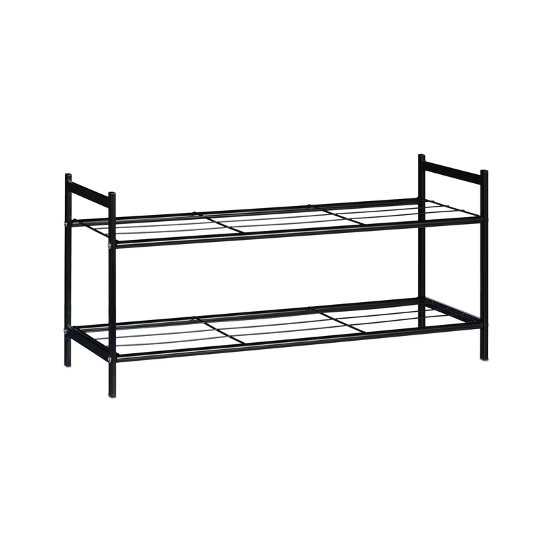 Meuble à chaussures 2 étages couloir rangement stable 33,5 x 69,5 x 26 cm en acier noir 13_0005858