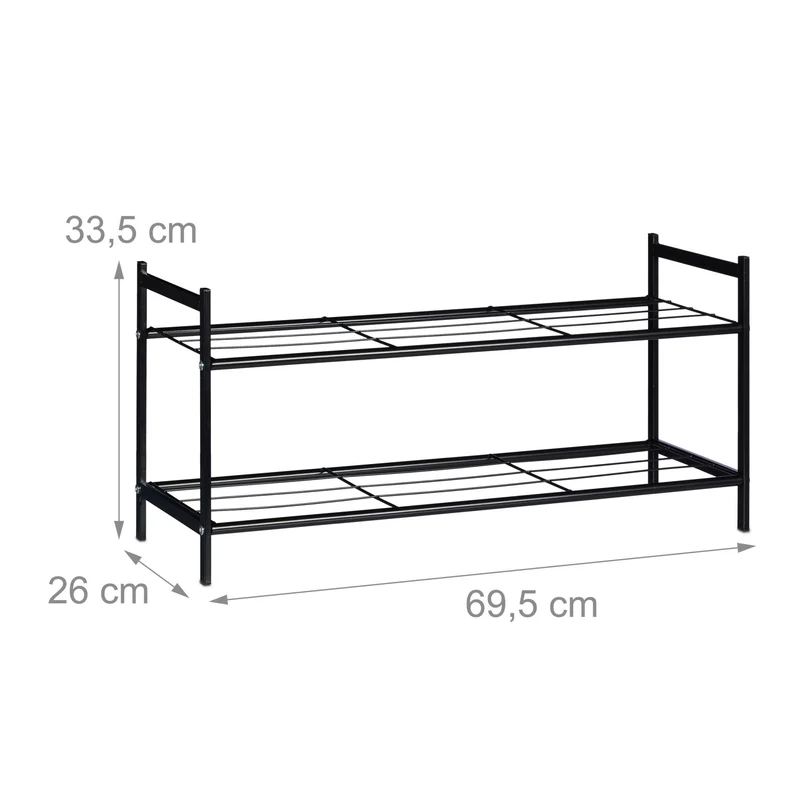 Meuble à chaussures 2 étages couloir rangement stable 33,5 x 69,5 x 26 cm en acier noir 13_0005858