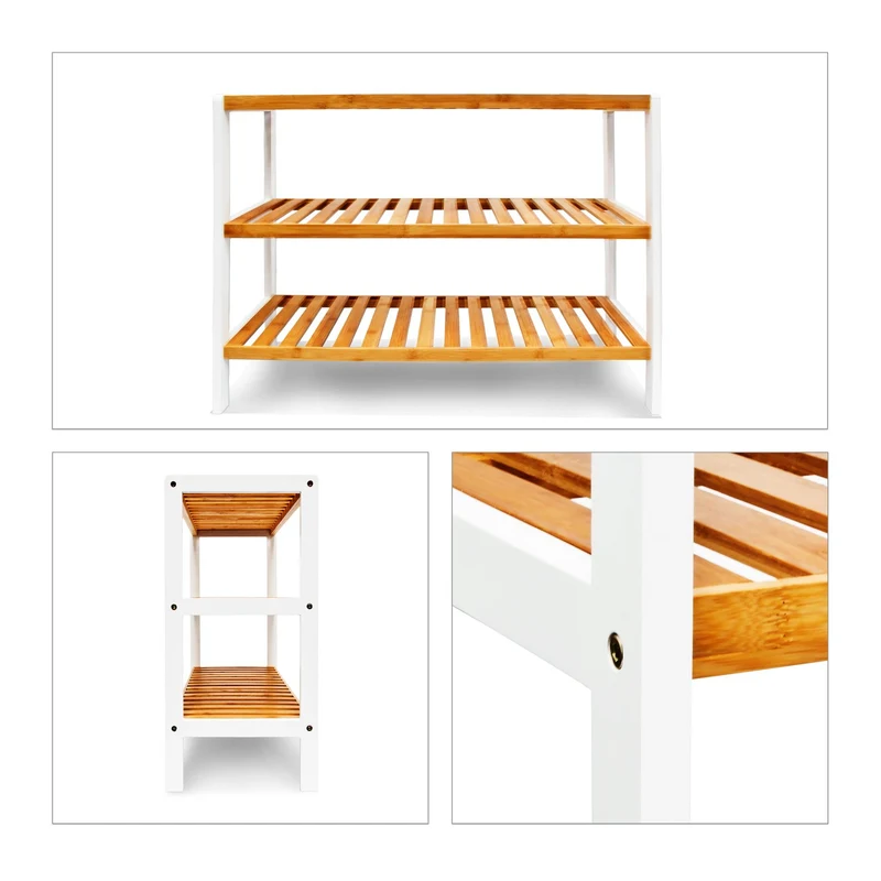 Étagère à chaussures pratique 3 niveaux 90 x 30 x 90 cm design scandinave finition laquée en bambou blanc 13_0005123