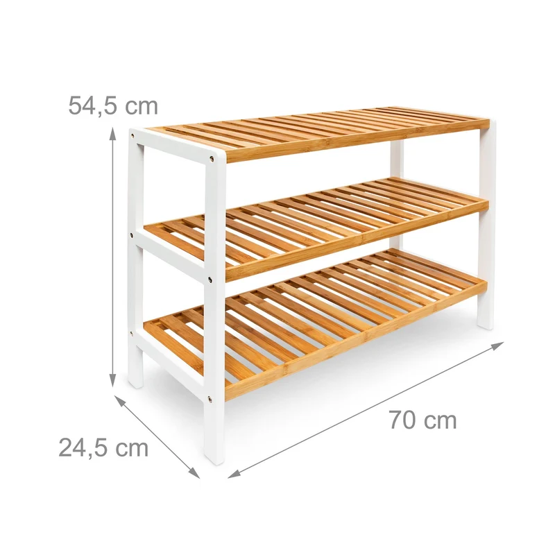Étagère à chaussures pratique 3 niveaux 90 x 30 x 90 cm design scandinave finition laquée en bambou blanc 13_0005123