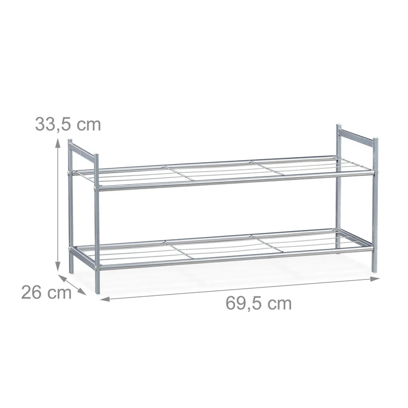 Meuble à chaussures 2 étages rangement couloir 33,5 x 69,5 x 26 cm en acier noir 13_0005861