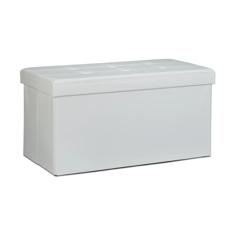 Tabouret de rangement pliant 38 x 76 x 38 cm avec 85 litres de capacité design moderne en similicuir blanc 13_0005715