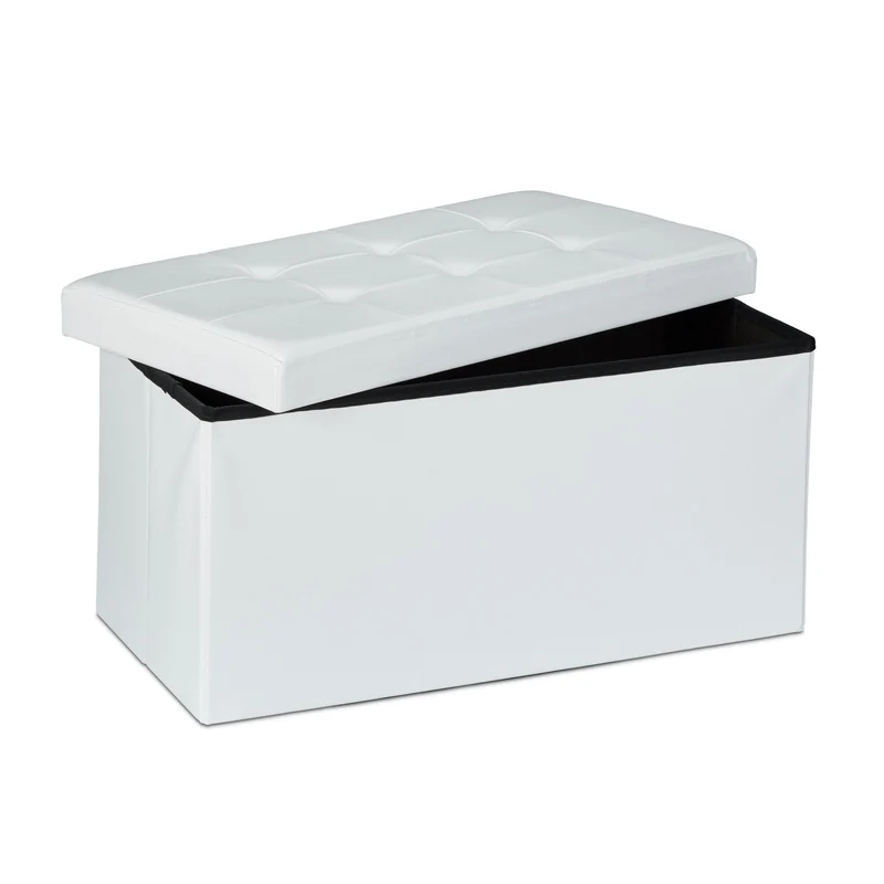 Tabouret de rangement pliant 38 x 76 x 38 cm avec 85 litres de capacité design moderne en similicuir blanc 13_0005715