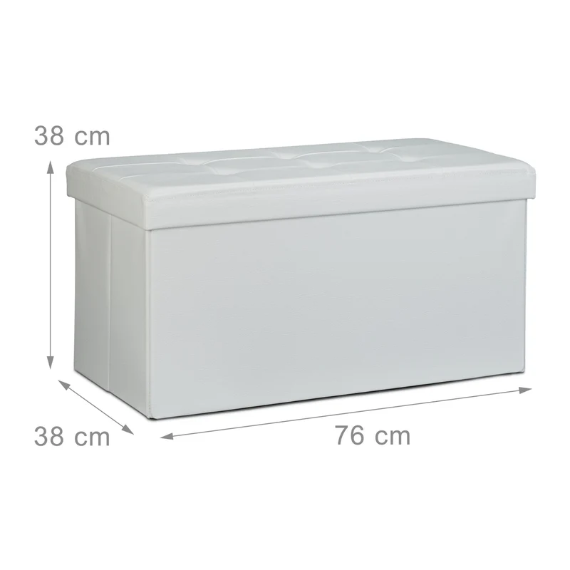 Tabouret de rangement pliant 38 x 76 x 38 cm avec 85 litres de capacité design moderne en similicuir blanc 13_0005715