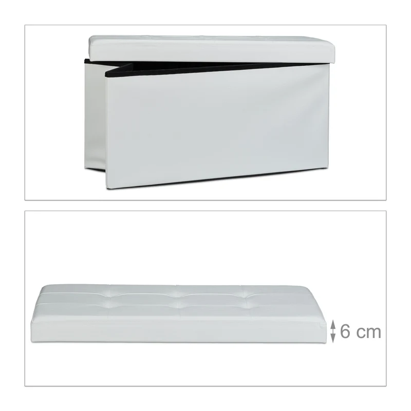 Tabouret de rangement pliant 38 x 76 x 38 cm avec 85 litres de capacité design moderne en similicuir blanc 13_0005715