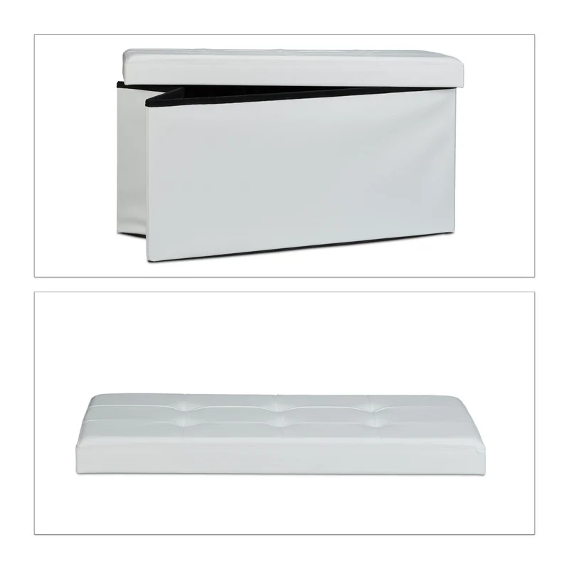 Tabouret de rangement pliant 38 x 76 x 38 cm avec 85 litres de capacité design moderne en similicuir blanc 13_0005715
