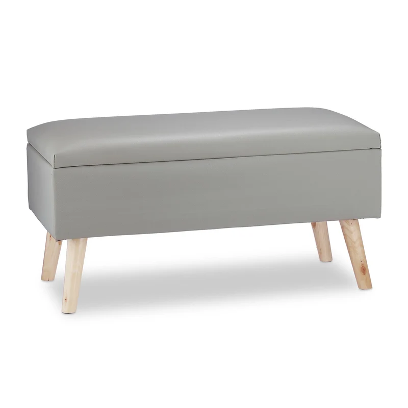Banquette de rangement moderne avec couvercle 80 x 40 x 39,5 cm assise rembourrée style contemporain en similicuir gris 13_0005517
