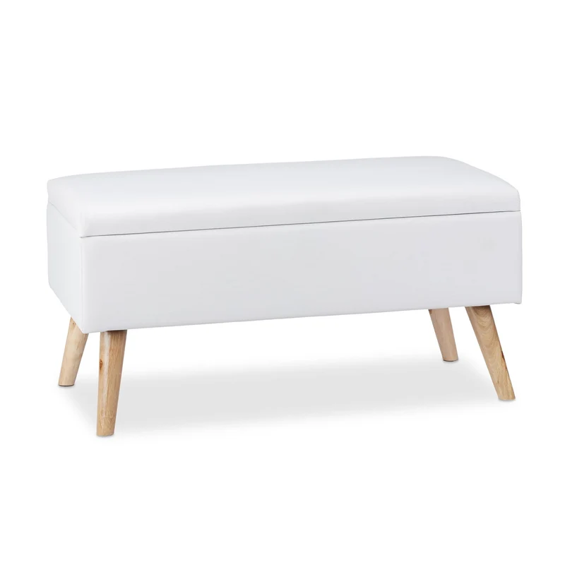 Banquette de rangement avec couvercle 80 x 40 x 39,5 cm assise rembourrée moderne entrée en similicuir blanc 13_0005515