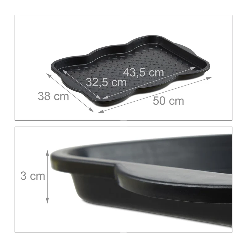 Plateau égouttoir polyvalent pratique pour chaussures 3 x 49 x 35 cm en plastique noir 13_0006803