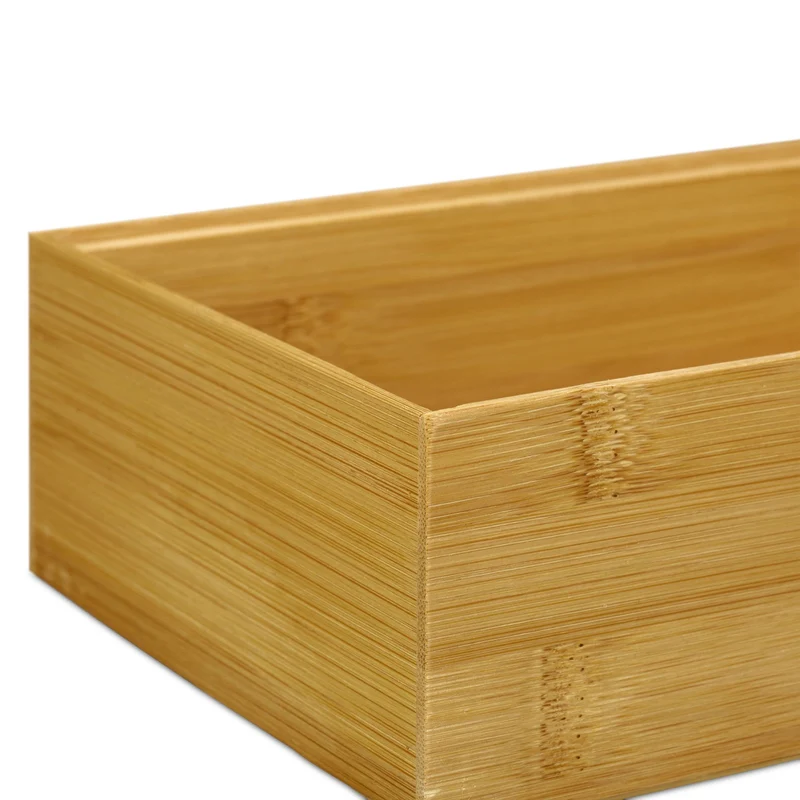 Boîte de rangement empilable 6,5 x 15 x 15 cm pour cosmétiques et bureau style naturel en bambou 13_0006246