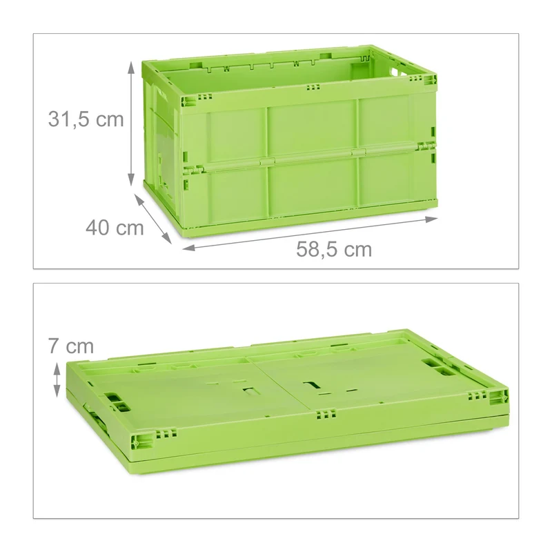 Boîte de transport pliable empilable 31,5 x 58,5 x 40 cm capacité 60 litres en polypropylène vert 13_0006029