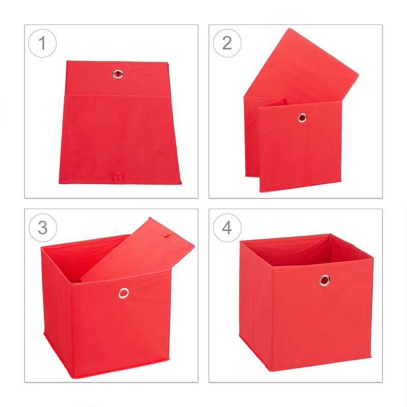 Lot de 2 boîtes de rangement pliables pratiques 30 x 30 x 30 cm pour vêtements et jouets en polyester rouge 13_0006424