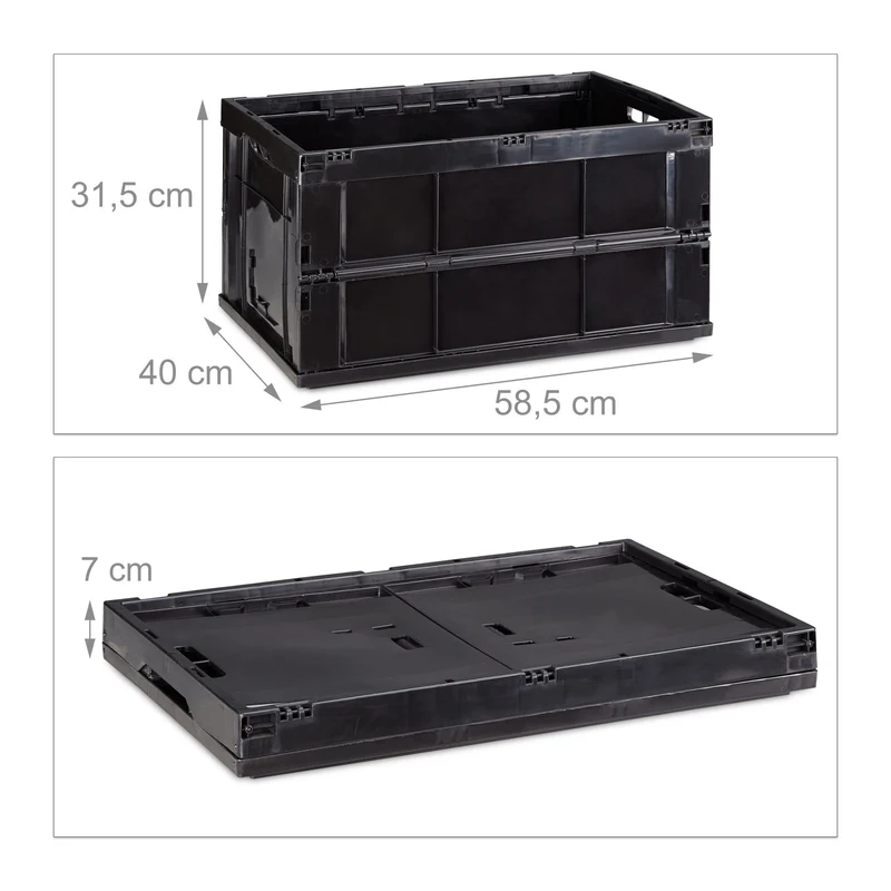 Boîte de transport pliable empilable 31,5 x 58,5 x 40 cm capacité 60 litres ergonomique en polypropylène noir 13_0006028