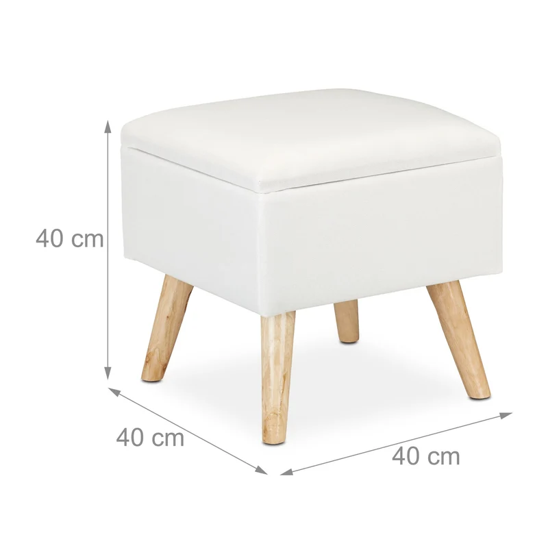Tabouret avec rangement pour pieds décoratif 40 x 40 x 40 cm en lin artificiel blanc 13_0008757