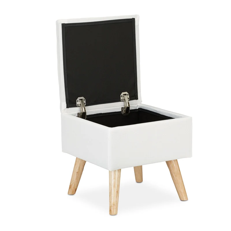Tabouret avec rangement pour pieds décoratif 40 x 40 x 40 cm en lin artificiel blanc 13_0008757