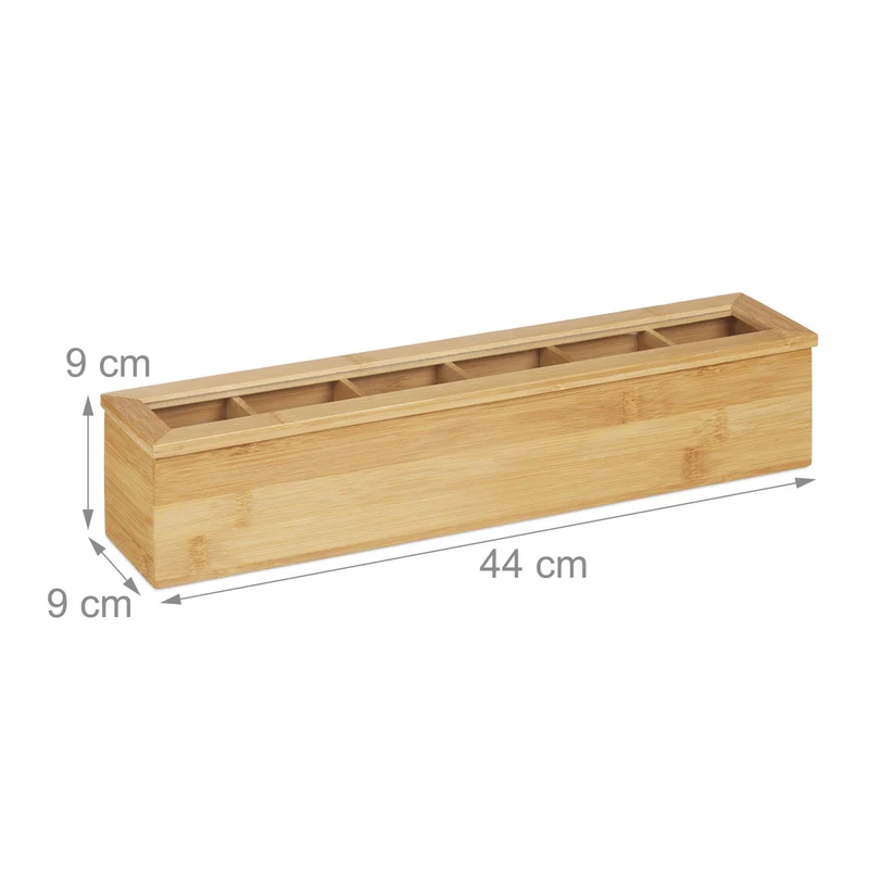 Boîte à thé allongée avec couvercle vitré 30 x 10 x 10 cm gain de place décoration naturelle en bambou beige 13_0008442