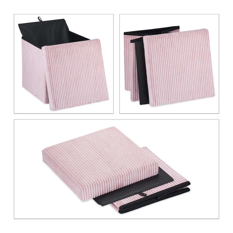Cube rangement pliable pratique 38 x 38 x 38 cm assise confortable design contemporain en velours noir 13_0008792