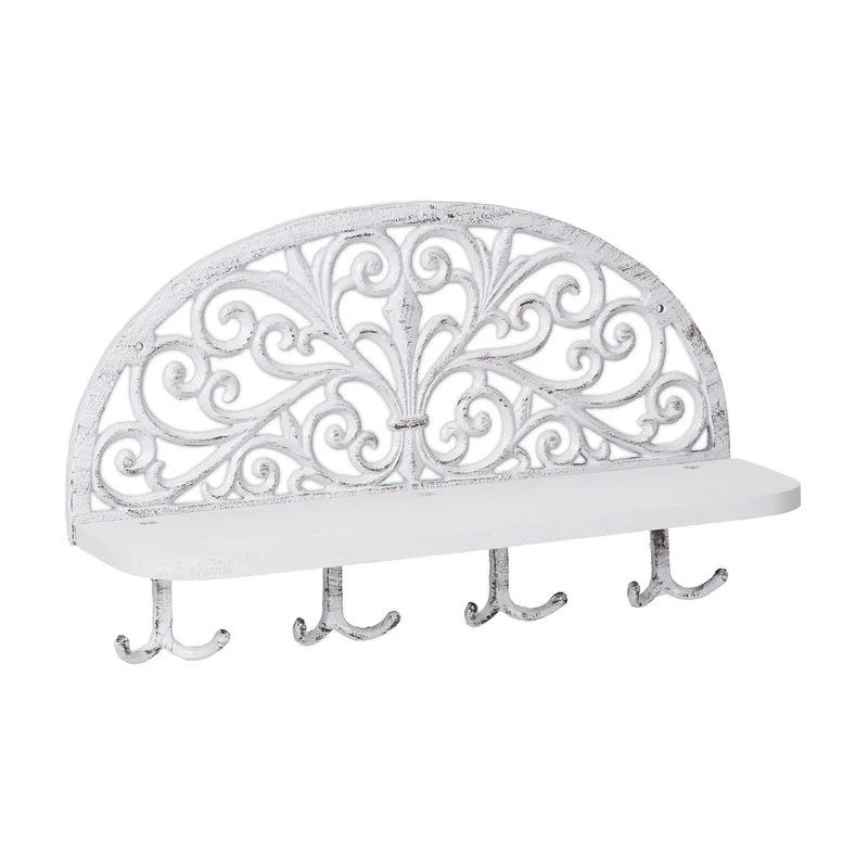 Porte-manteaux mural avec étagère 23 x 39 x 11,5 cm fonction décorative style antique en bois MDF blanc 13_0008735