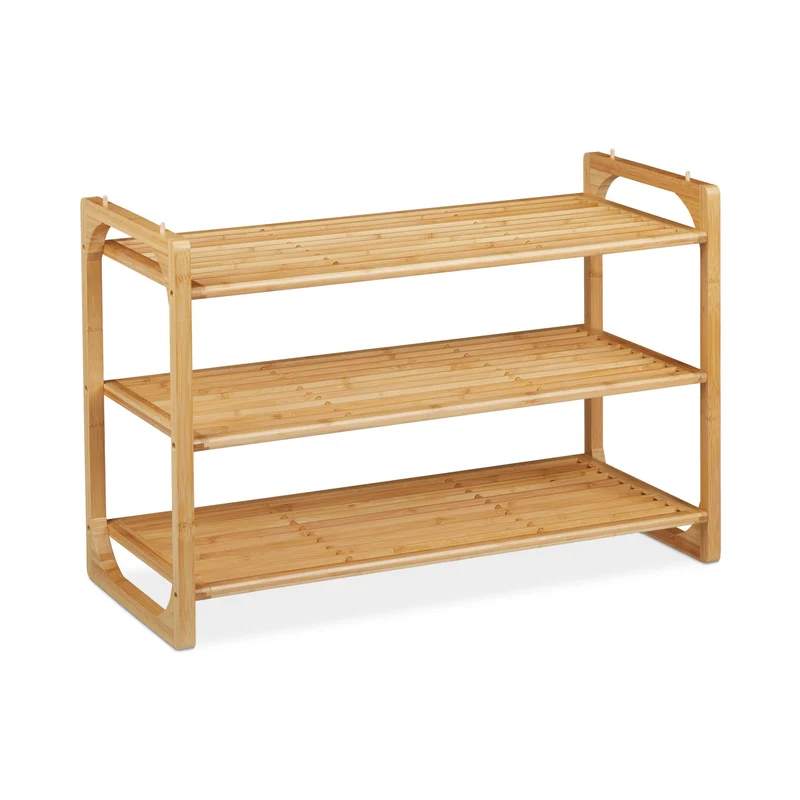 Étagère à chaussures empilable moderne 3 niveaux 90 x 30 x 30 cm rangement ordonné en bambou naturel 13_0008439