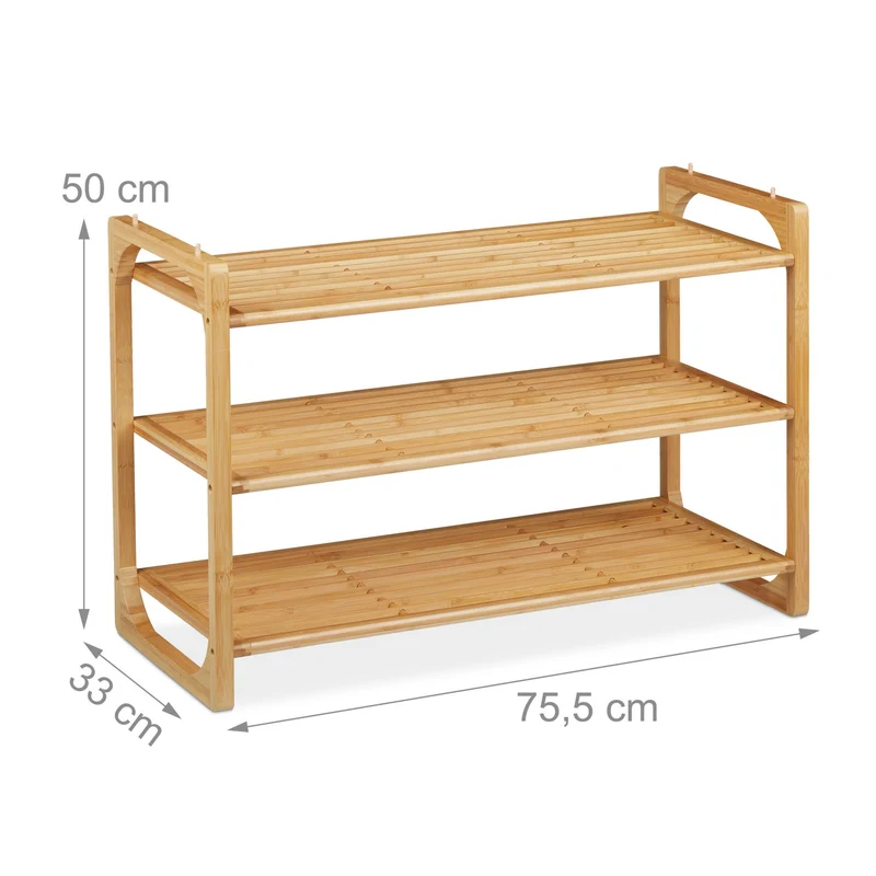 Étagère à chaussures empilable moderne 3 niveaux 90 x 30 x 30 cm rangement ordonné en bambou naturel 13_0008439