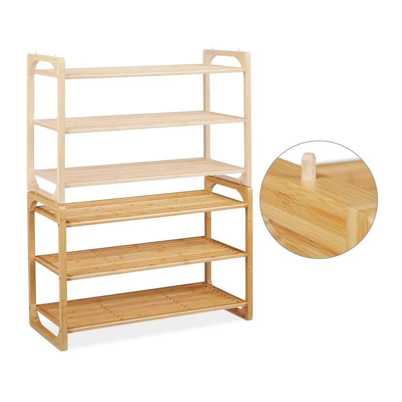 Étagère à chaussures empilable moderne 3 niveaux 90 x 30 x 30 cm rangement ordonné en bambou naturel 13_0008439