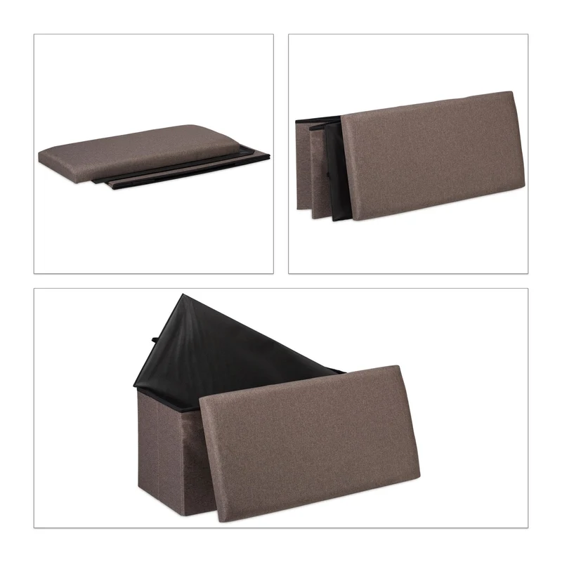 Banc pliable avec espace de rangement salon 76,5 x 38,5 x 38 cm assise confortable style moderne en cuir synthétique noir 13_0008883