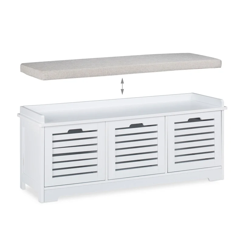 Banc commode avec espace de rangement 120 x 40 x 45 cm assise confortable style campagnard en bois blanc 13_0008137