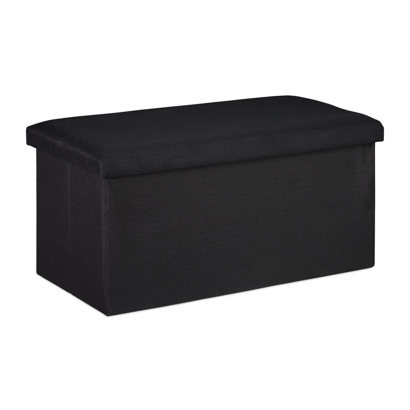 Banc pliable avec espace de rangement salon 76,5 x 38,5 x 38 cm assise confortable style moderne en cuir synthétique noir 13_0008880