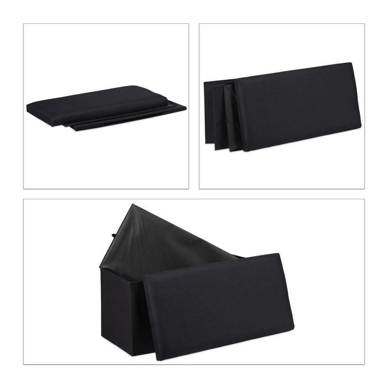 Banc pliable avec espace de rangement salon 76,5 x 38,5 x 38 cm assise confortable style moderne en cuir synthétique noir 13_0008880