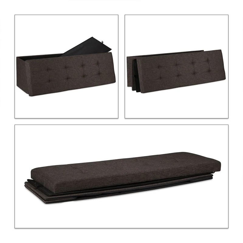 Banquette de rangement pliable avec grille de séparation 38,5 x 110 x 37,5 cm en tissu gris 13_0007774