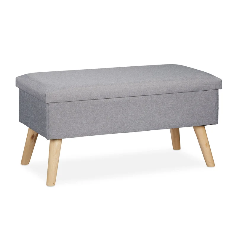 Banc de rangement design moderne couloir 77 x 39 x 39 cm assise rembourrée en polyester gris 13_0008875