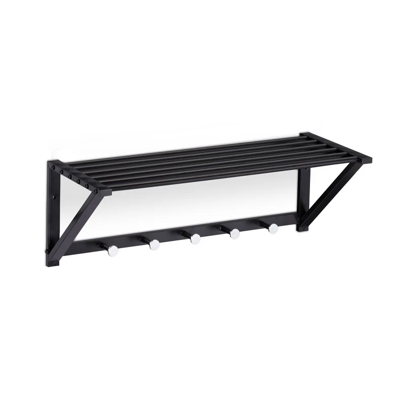 Porte-manteaux mural moderne avec rangement pratiques 60 x 25 x 20 cm en métal noir 13_0008545