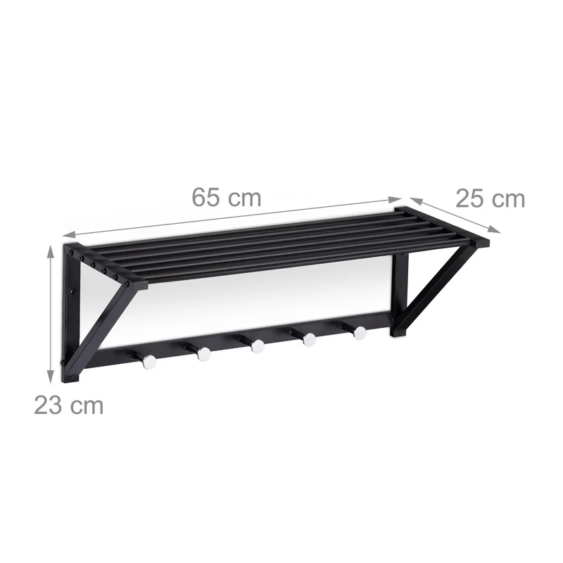Porte-manteaux mural moderne avec rangement pratiques 60 x 25 x 20 cm en métal noir 13_0008545