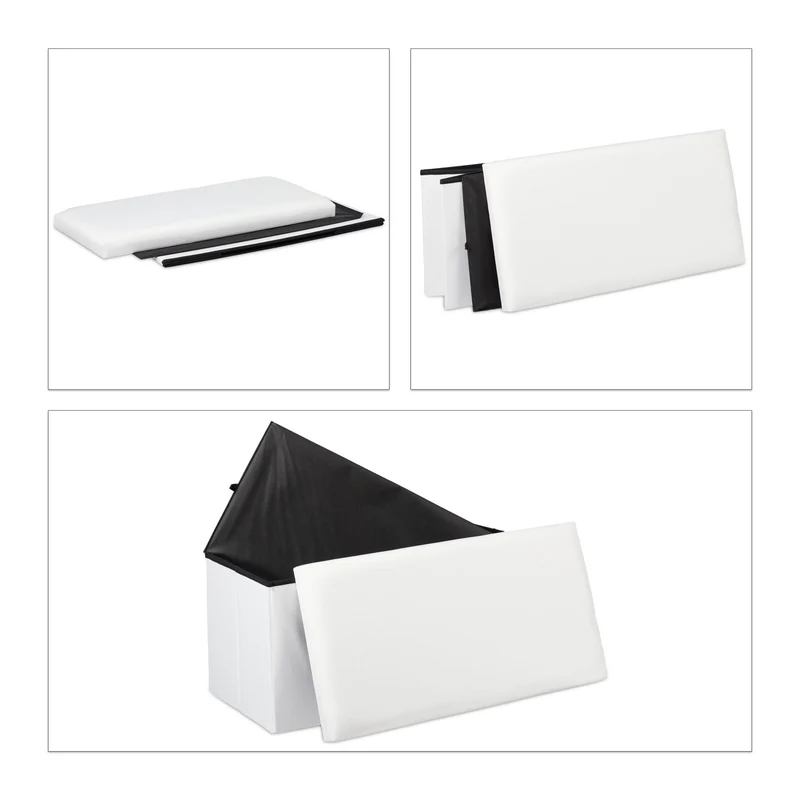 Banc pliable avec espace de rangement 76,5 x 38,5 x 38 cm assise confortable style moderne en MDF blanc 13_0008881