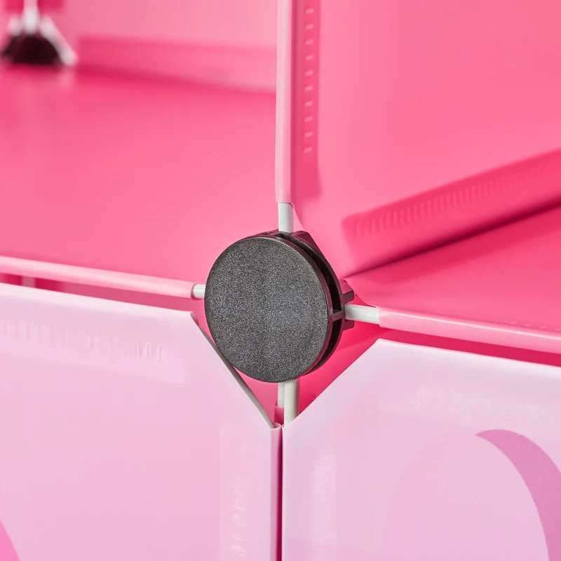 Etagère emboîtable enfant design beau château 8 casiers rangement vêtements jouets en plastique rose 13_0007267