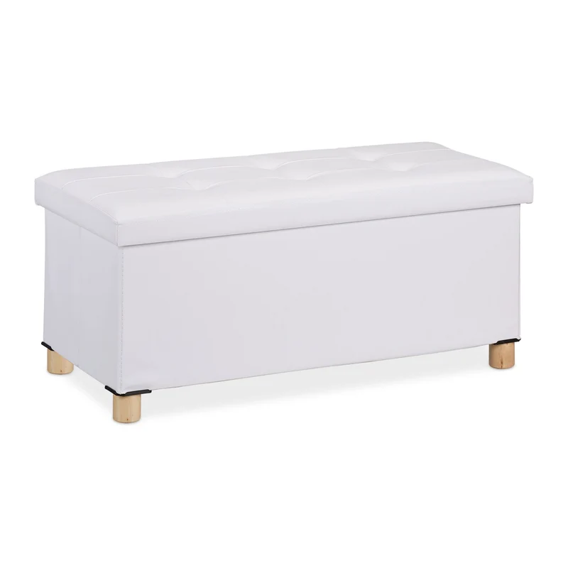 Banc pliable en cuir synthétique confortable rangement 35 x 76 x 37 cm en cuir noir 13_0008872