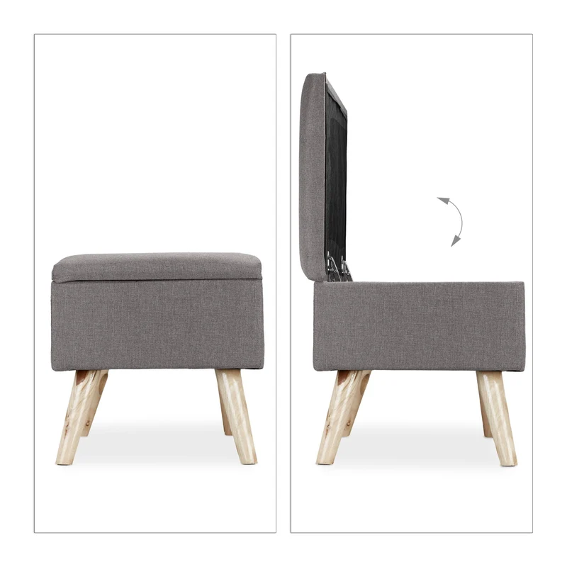 Banc rembourré avec espace de rangement 39,5 x 79,5 x 39,5 cm assise confortable style moderne en tissu gris 13_0008721