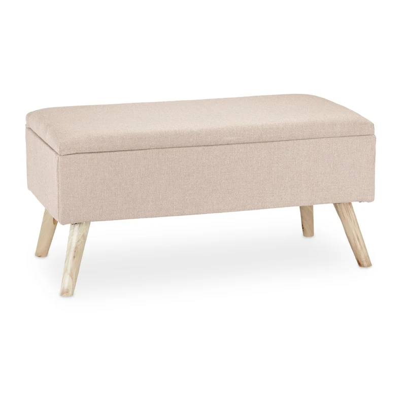Banc rembourré avec espace de rangement 39,5 x 79,5 x 39,5 cm pratique moderne en tissu beige 13_0008722