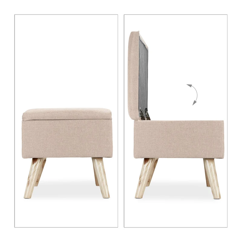 Banc rembourré avec espace de rangement 39,5 x 79,5 x 39,5 cm pratique moderne en tissu beige 13_0008722